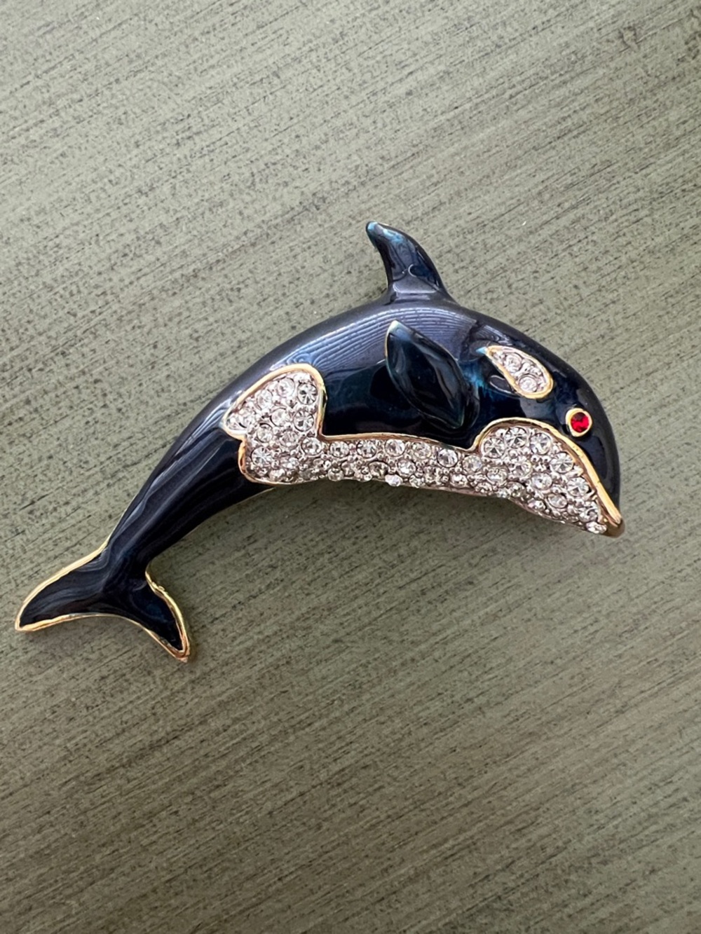 Navy Dolphin Crystal Accent Brooch - Elegant Women's Jewelry